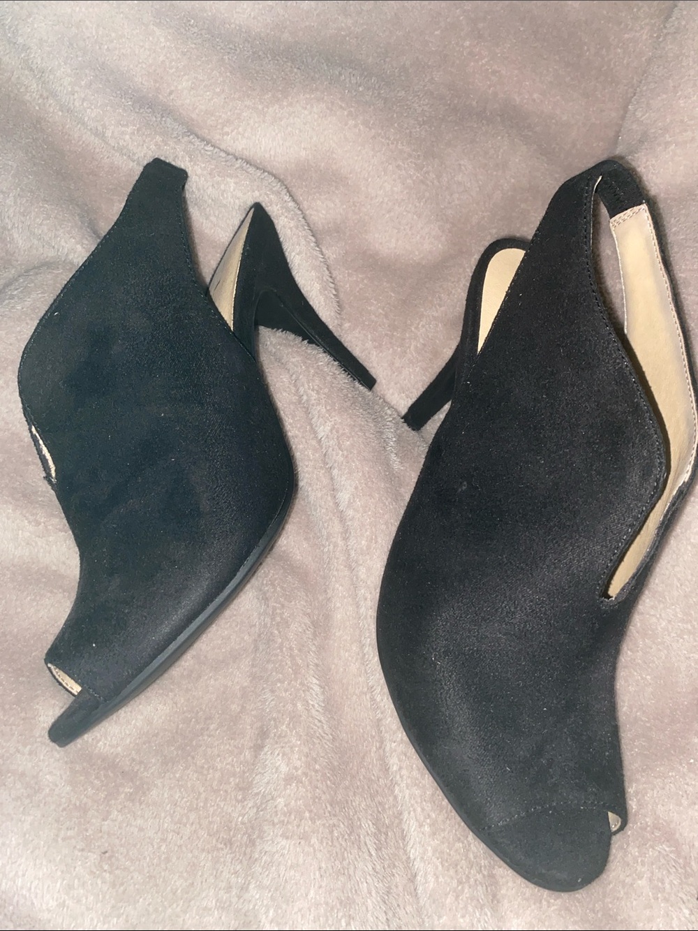 Chinese Laundry Black Suede Peep-Toe Stiletto Booties